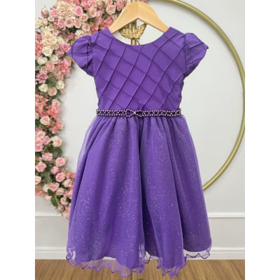 Vestido Infantil Roxo Busto Nervura Festas Daminhas