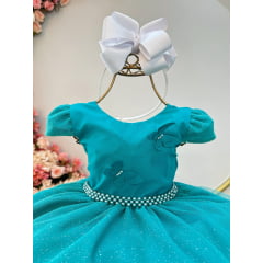 Vestido Infantil Verde C/ Apliques Borboletas Glitter