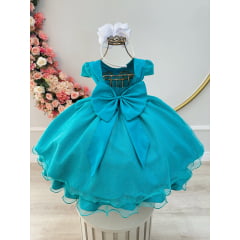 Vestido Infantil Verde C/ Apliques Borboletas Glitter