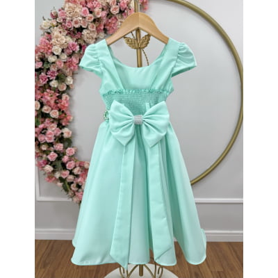 Vestido Infantil Verde menta Luxo, Cinto Pérolas e Strass Vestido de Festa