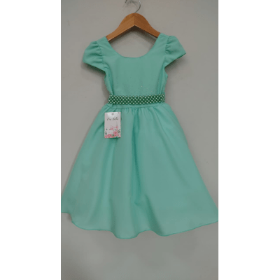 Vestido Infantil Verde menta Luxo, Cinto Pérolas e Strass Vestido de Festa
