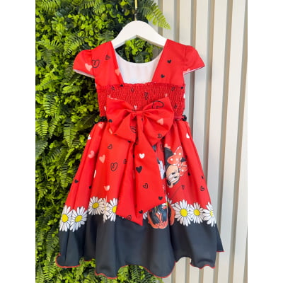 Vestido Infantil Vermelho de Festa para Menina com Corações e Margaridas