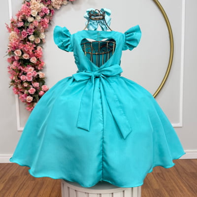 Vestido Verde Infantil Busto Nervura Pérolas Festas