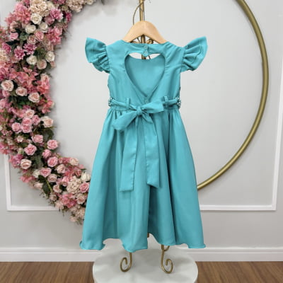 Vestido Verde Infantil Busto Nervura Pérolas Festas