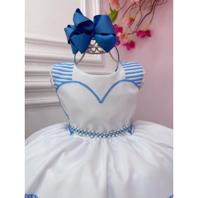 Vestido Infantil Barbie Branco Coração C/ Cinto de Pérolas
