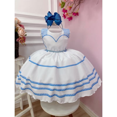 Vestido Infantil Barbie Branco Coração C/ Cinto de Pérolas