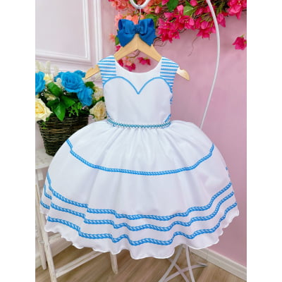Vestido Infantil Barbie Branco Coração C/ Cinto de Pérolas