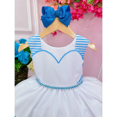 Vestido Infantil Barbie Branco Coração C/ Cinto de Pérolas