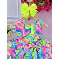 Vestido Infantil Barbie Colorido Neon C/ Broche de Laço