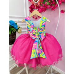 Vestido Infantil Barbie Colorido Neon Saia Pink e Glitter