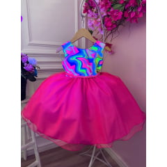 Vestido Infantil Barbie Colorido Neon Saia Pink e Glitter