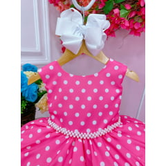 Vestido Infantil Barbie Rosa Chiclete C/ Bolinhas Brancas