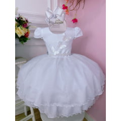 Vestido Infantil Branco Aplique de Borboletas C/ Glitter