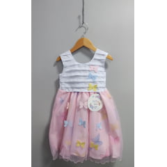 Vestido Infantil Branco Busto Plissado Jardim das Borboletas