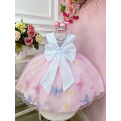 Vestido Infantil Branco Busto Plissado Jardim das Borboletas