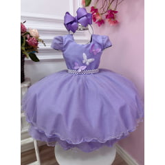 Vestido Infantil Lilás Com Aplique de Borboletas Glitter