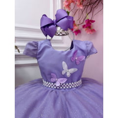 Vestido Infantil Lilás Com Aplique de Borboletas Glitter
