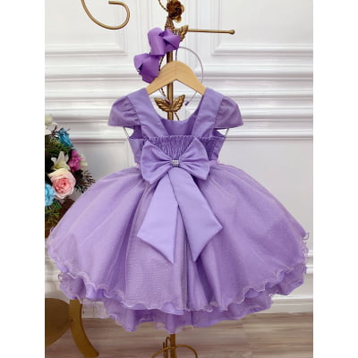 Vestido Infantil Lilás Com Aplique de Borboletas Glitter