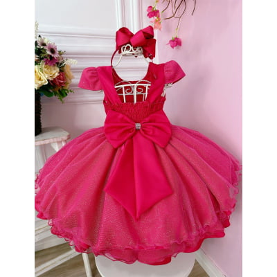 Vestido Infantil Pink Aplique de Borboletas C/ Glitter