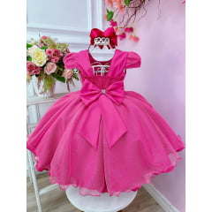 Vestido Infantil Pink C/ Glitter e Aplique de Borboletas