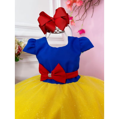 Vestido Infantil Princesa Branca de Neve Saia C/ Glitter