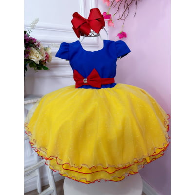 Vestido Infantil Princesa Branca de Neve Saia C/ Glitter