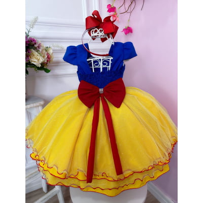 Vestido Infantil Princesa Branca de Neve Saia C/ Glitter
