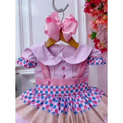 Vestido Infantil Rosa Bebê Fazendinha Bichos Aplique Botões