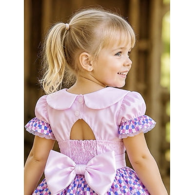 Vestido Infantil Rosa Bebê Fazendinha Bichos Aplique Botões