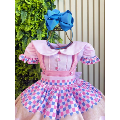 Vestido Infantil Rosa Bebê Fazendinha Bichos Aplique Botões