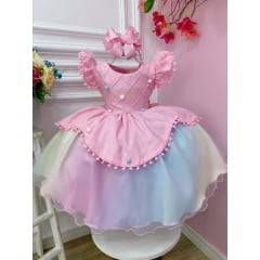 Vestido Infantil Rosa Circo Chuva de Amor Colorido