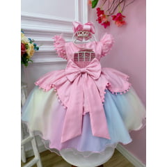 Vestido Infantil Rosa Circo Chuva de Amor Colorido
