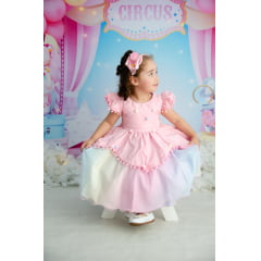 Vestido Infantil Rosa Circo Chuva de Amor Colorido