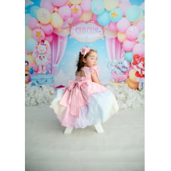 Vestido Infantil Rosa Circo Chuva de Amor Colorido