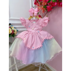 Vestido Infantil Rosa Circo Chuva de Amor Colorido