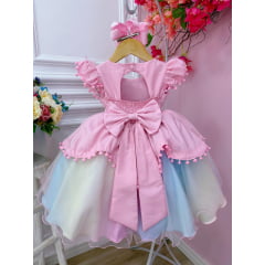 Vestido Infantil Rosa Circo Chuva de Amor Colorido