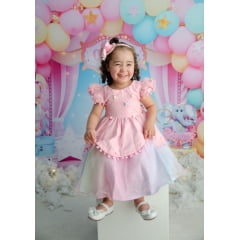 Vestido Infantil Rosa Circo Chuva de Amor Colorido