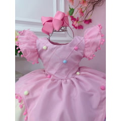 Vestido Infantil Rosa Circo Chuva de Amor Colorido Festas