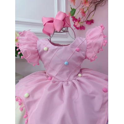 Vestido Infantil Rosa Circo Chuva de Amor Colorido Festas