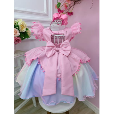 Vestido Infantil Rosa Circo Chuva de Amor Colorido Festas