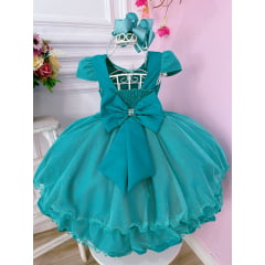 Vestido Infantil Verde Glitter Aplique de Borboletas