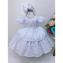 Vestido Infantil Branco Lese Cinto Em Pérolas Festa Luxo