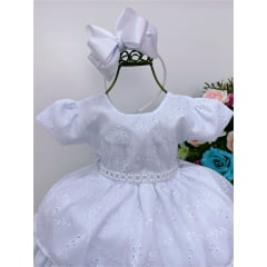 Vestido Infantil Branco Lese Cinto Em Pérolas Festa Luxo