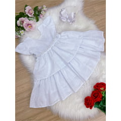 Vestido Infantil Branco Lese Cinto Em Pérolas Festa Luxo