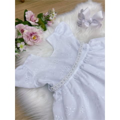 Vestido Infantil Branco Lese Cinto Em Pérolas Festa Luxo