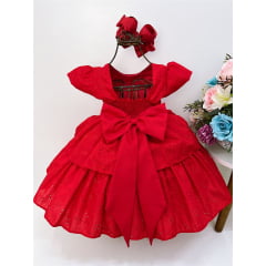 Vestido Infantil Vermelho Lese Cinto Em Pérolas Festa Luxo