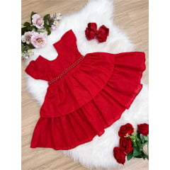 Vestido Infantil Vermelho Lese Cinto Em Pérolas Festa Luxo
