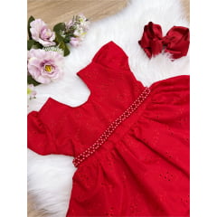 Vestido Infantil Vermelho Lese Cinto Em Pérolas Festa Luxo