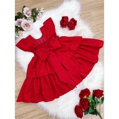Vestido Infantil Vermelho Lese Cinto Em Pérolas Festa Luxo