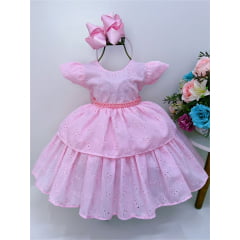 Vestido Infantil Rosa Lese Cinto Em Pérolas Festa Luxo